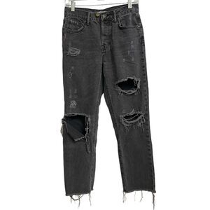 Forever 21 High Waist Mom Jeans Size 25 Faded Black Ripped Distressed Grunge